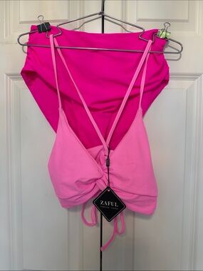Zaful Two-Tone Pink Twist-Front Bikini Set size Large. Corset tie back NWT